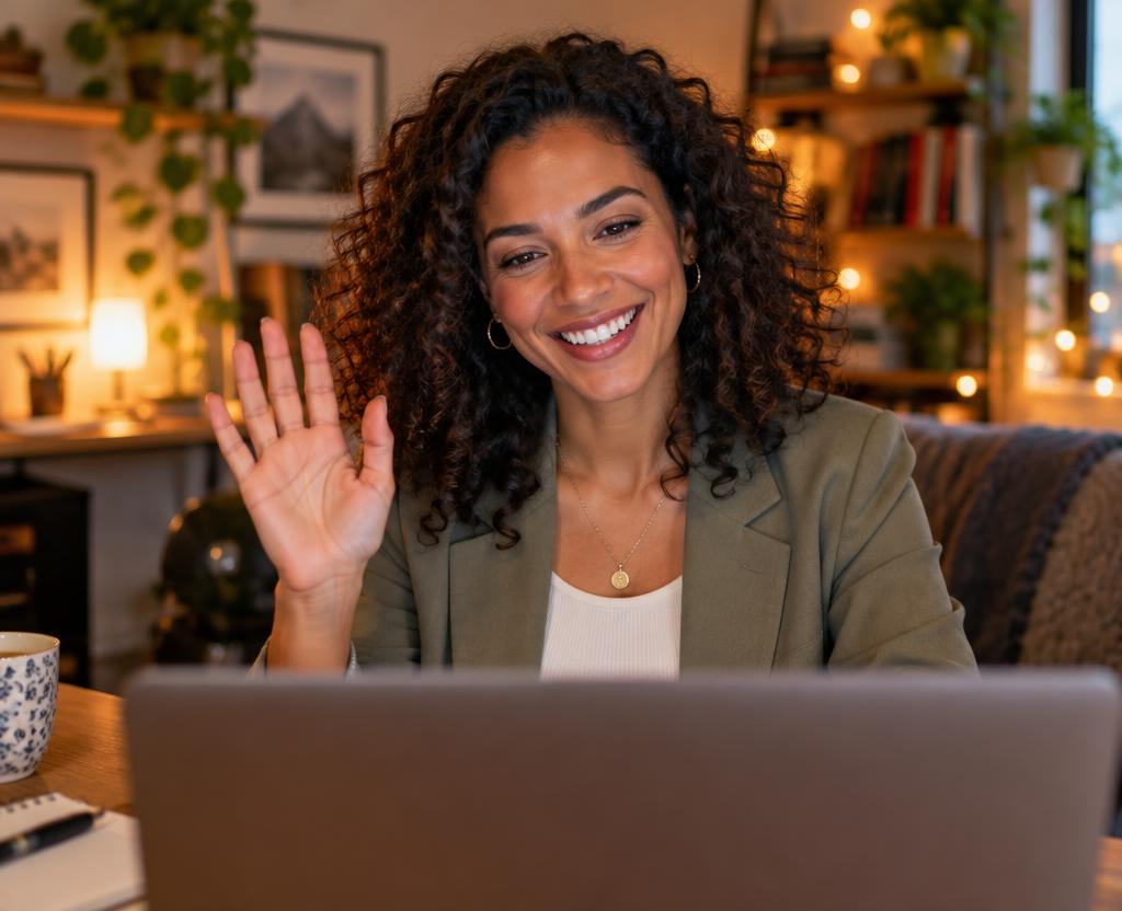 Remote guest waving on a video call